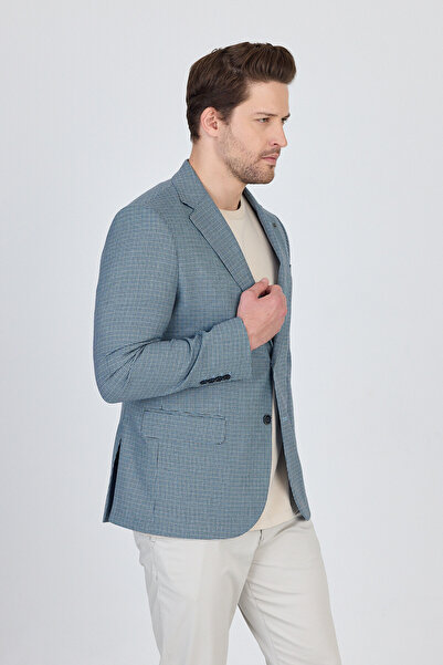 Frappoli Martinelli Men's Indigo Small Pattern Polyester Fabric Sports Blazer Jacket