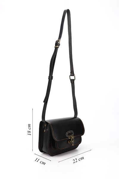 GÖNDERİ(R) Women / Girls Black Gön Genuine Leather Handcrafted Small Size Women's Shoulder Bag K0612
