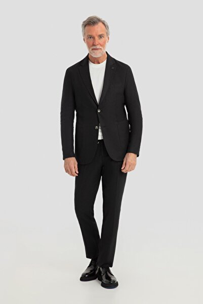 Sabri Özel Mono Yaka Keten Takım Elbise Siyah