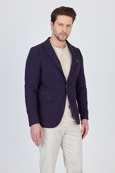 Frappoli Sezer Men's Burgundy-Navy Blue Small Patterned Polyester Fabric Sports Blazer Jacket