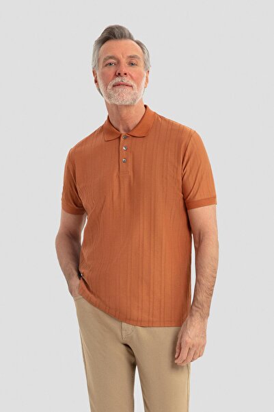 Sabri Özel Düğmeli Jakar Desenli Polo Yaka Erkek T-Shirt Tarçın