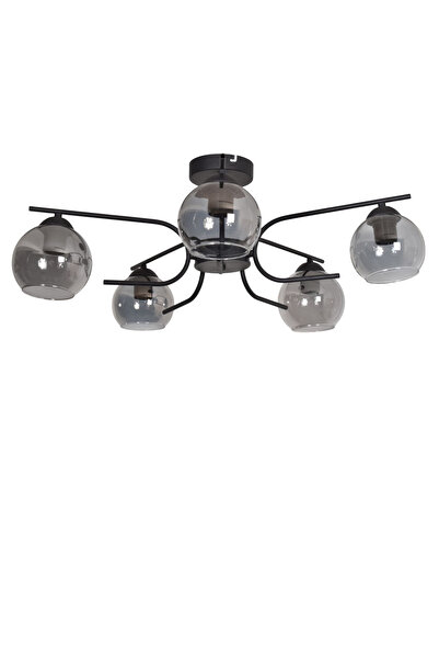 Modavize Aloha Modern Tasarım Salon Yatak Odası Mutfak Siyah Renk Füme Camlı 5 li Avize