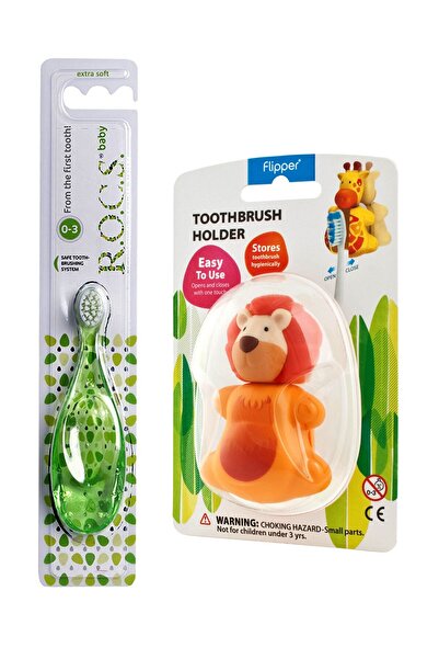 R.O.C.S. Rocs Baby 0-3 Yaş Diş Fırçası Ve Flipper Hijyenik Saklama Kabı Seti - Aslan Figürlü