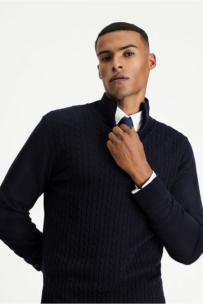 Kiğılı Half Turtleneck Regular Fit Zippered Patterned Cotton Knitwear Sweater