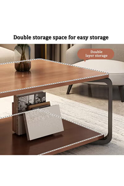 Taimi طاولة قهوة خشبية بتصميم عصري مع مساحة تخزين مزدوجة وأرجل معدنية، 100×50×43 سم