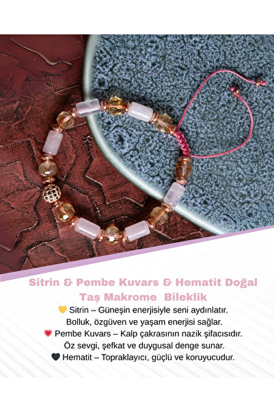 Saff Doğal Taş سوار مكرامية من الكوارتز الوردي والهيماتيت والسترين الطبيعي ال...