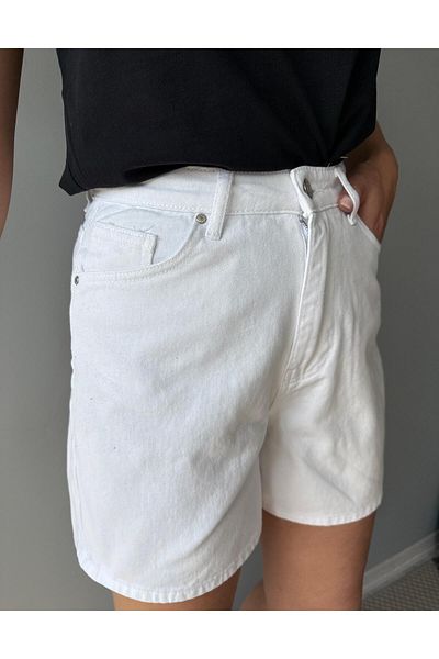 AlisaSu White High Waist Basic Denim Shorts