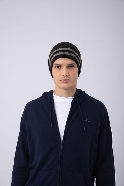Nordbron Men's Black Double Striped Stretchy Acrylic Knitwear - Beanie Winter Rubben
