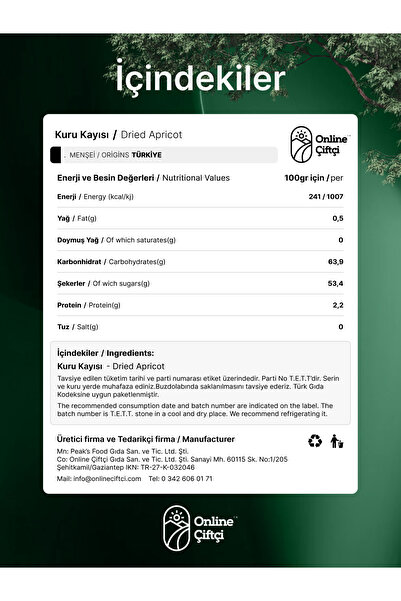 OnlineÇiftçi Sarı Kayısı 400gr