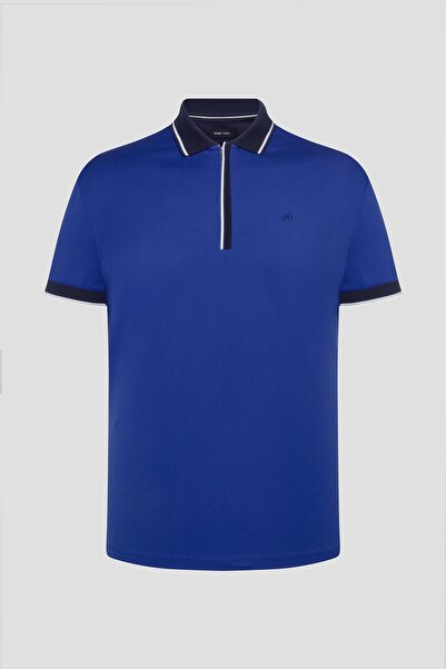 Sabri Özel Zippered Polo Neck Men's T-Shirt Blue