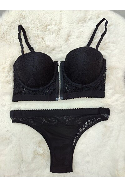 Love Angels Economical Front Opening Zipper Lace Detailed Soft Padded Bra - Underwear Set