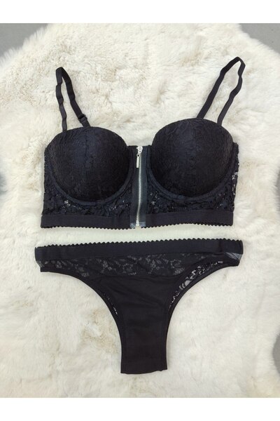 Love Angels Economical Front Opening Zipper Lace Detailed Soft Padded Bra - Underwear Set