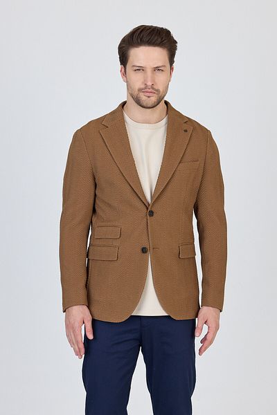 Frappoli Lores Men's Mustard Unlined Soft Herringbone Patterned Stretch Fabric Lycra Sports Blazer Jacket