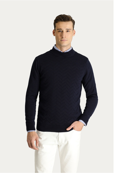 Kiğılı Yarım Balıkçı Yaka Regular Fit Desenli Pamuklu Triko Kazak