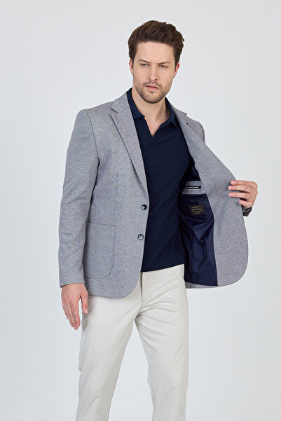 Frappoli Feniks Erkek Koyu Lacivert Yarım Astar Torba Cepli Pamuk Karışımlı Likralı SlimFit Spor Blazer Ceket