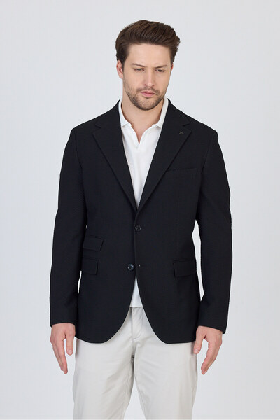 Frappoli Lores Чоловічий чорний без підкладки м'який блейзер зі стрейч-тканиною та риб'ячим візерунком