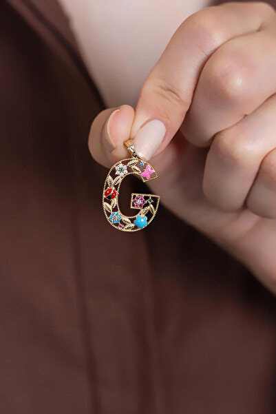 Bayar Gold 14 Ayar Altın G Harf Çiçek Kolye Ucu