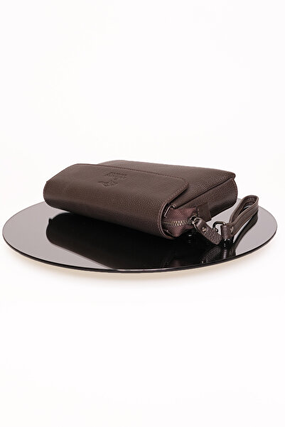 KANGAROO KINGDOM Erkek Portföy El Çantası Hakiki Dana Deri Koyu Kahverengi Clutch 9985-k