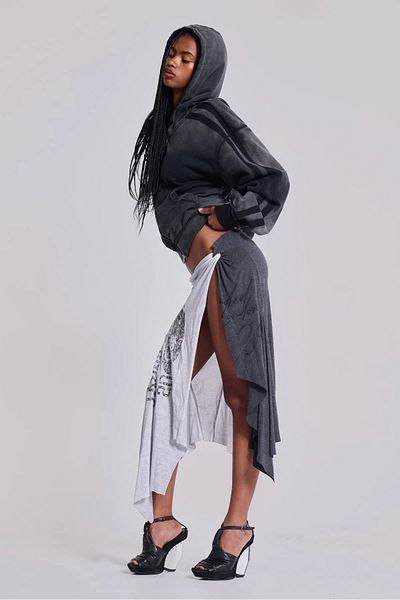 VibeGaia Jl Asymmetrical Gray Midi Skirt