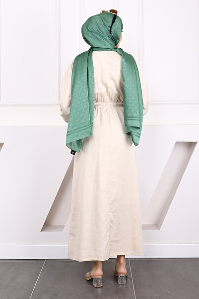 İmajButik Beige Waist Elastic Pocket Gabardine Dress