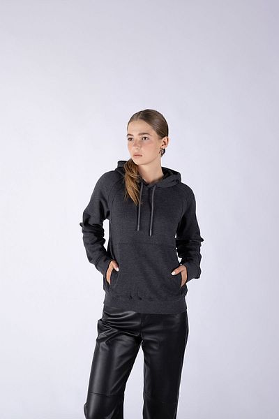 Nordbron Women's Anthracite Seasonal Long Sleeve Hooded Cotton Pocket Basic Logo Detailed Mund Sweatshirt