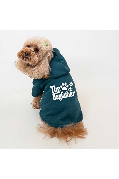 Buddy Store Kedi Ve Köpek - Kıyafeti Sweatshirt Hoodie Petrol Yeşili The Dogfather Baskılı
