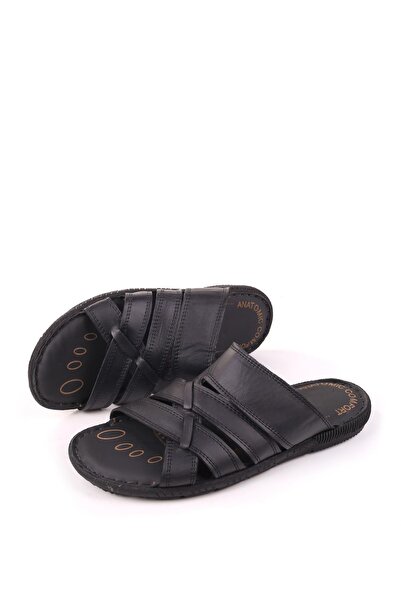 Papuçsepeti Shoe Basket Genuine Leather Anatomical Comfortable Sole Men's Slippers