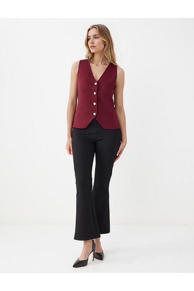 Jimmy Key Burgundy Slim Fit Shiny Button Detailed Knitwear Vest