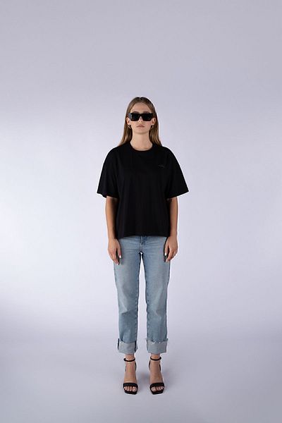 Nordbron Women's Black Kramer 100% Cotton Basic Detailed Oversize/wide Fit Crew Neck T-shirt Stylish