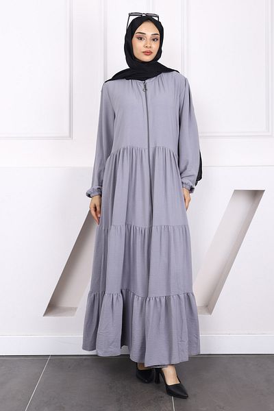 İmajButik Gray Sleeve Elastic Zippered Ferace