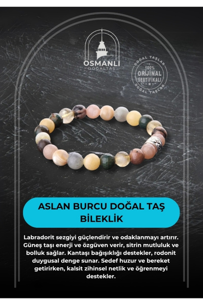 OSMANLI DOĞAL TAŞ Sertifikalı Aslan Burcu Doğal Taş Bileklik B081
