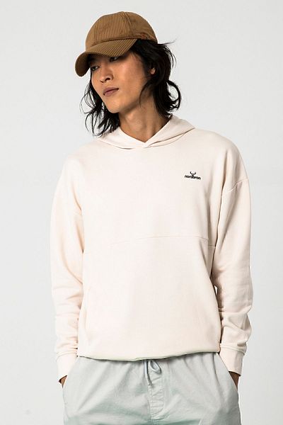 Nordbron Men's Cream Relaxed Fit Hooded Sweatshirt Long Sleeve Pocket Inside Cotton Logo Detailed Nicol