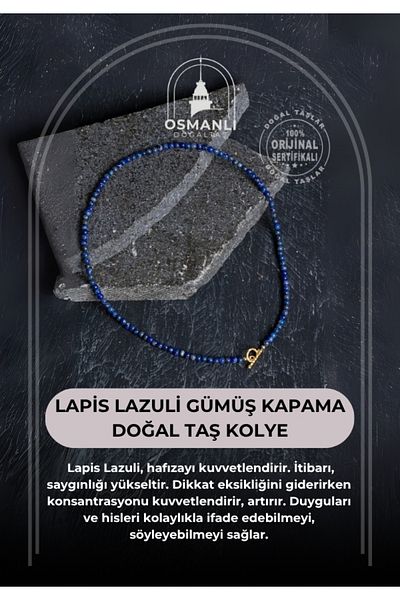 OSMANLI DOĞAL TAŞ Certified Lapis Lazuli Silver Closure Natural Stone Necklace
