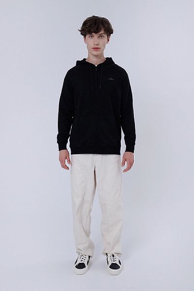 Nordbron Men's Black Pocketed Zippered Hooded Cotton Basic Sweatshirt Soft Inside Ultra Comfortable Saltra