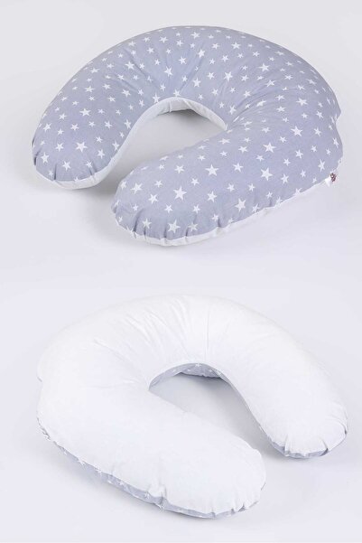 RUYALAR BEBEK Double Sided Breastfeeding Pillow / baby Support Cushion, Pregnancy Pillow, Cotton Fabric Star Pattern GRAY