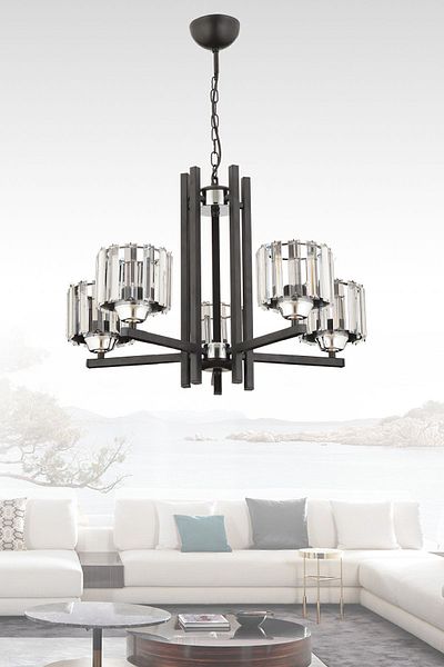 ESSLİGHT Elif 5-Piece Chandelier (Crystal Stone) Living Room Bedroom Kitchen Young Room Office