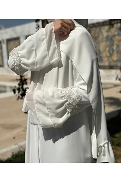 NAKŞİDİL Δαντελένιο σιφόν τούλι Ντουμπάι μεταξωτό λευκό abaya