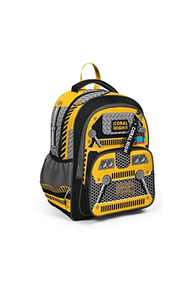 Coral High Sarı Siyah Robot Desenli Üç Bölmeli Okul Sırt Çantası 14424