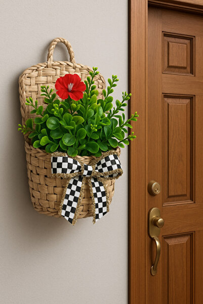 Marrone Yeşil Şimşir Kapı Sepeti Simli Kurdele Posta Kutusu