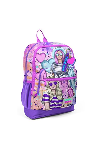 Coral High Pembe Mor Fashion Girl Desenli Dört Bölmeli Okul Sırt Çantası 23755