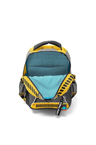 Coral High Sarı Siyah Robot Desenli Üç Bölmeli Okul Sırt Çantası 14424