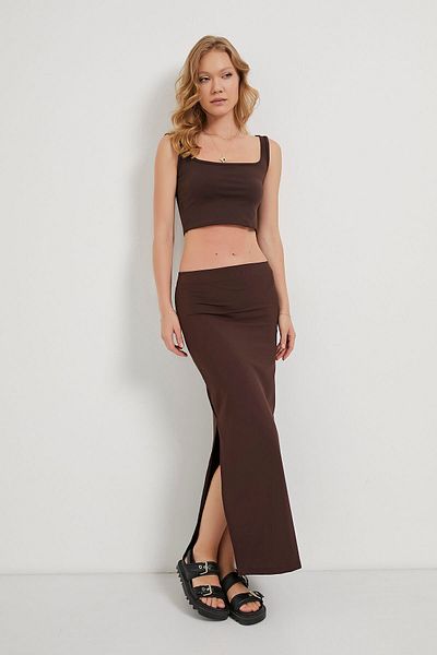 Arma Life Women's Premium Soft Summer Slit Brown Long Skirt