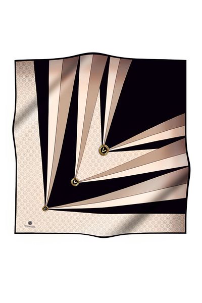 Vissona 100% Twill Silk Monogram and Geometric Patterned Cream - Stone Colored 90X90 Scarf Sewing Shape: Hand Sewing