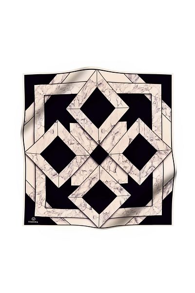 Vissona 100% twill silk marble patterned black - cream colored 90x90 scarf sewing method: hand stitching