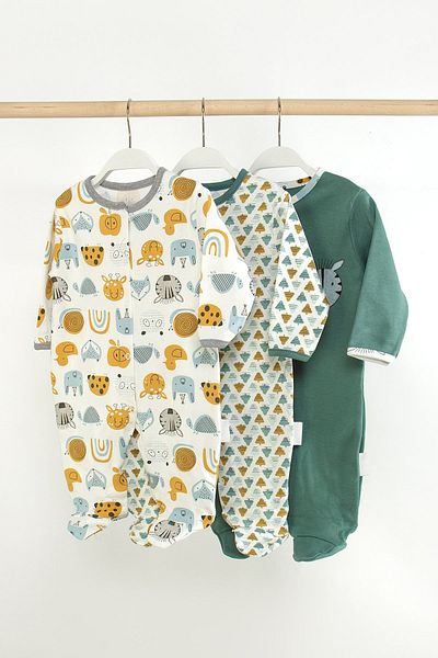 Mini Cotton 100% Cotton 3-Piece Printed Baby Romper with Booties and Snap Fasteners