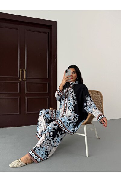 jennyfer garment Imported Jessica Fabric Shirt & Pants 2-Piece Suit-Black Floral-25100