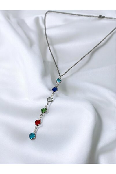 MAC CENTER Row of Colored Stones Steel Necklace Women's Necklace - Women's Ne...