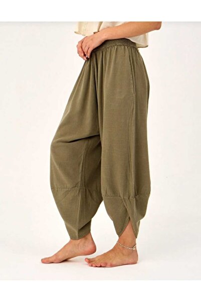 pier moda Keten Şalvar Pantolon -bohem Style- Yeşil Renk- Rahat Şalvar %100 Pamuklu Keten -