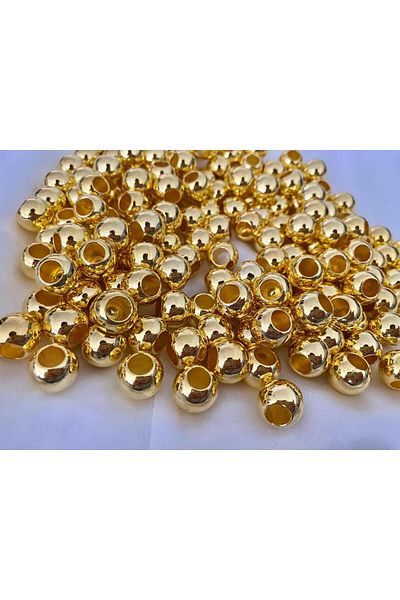 312 KONSEPT 50 Pieces 14 mm Large Hole Gold Color Metallic Beads Hole Diameter 7 mm