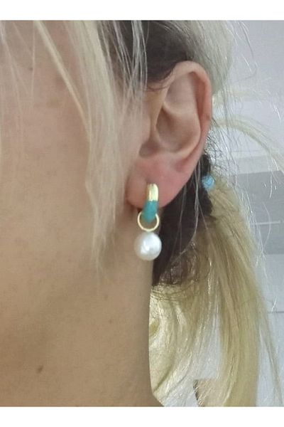 mos&more Steel Blue Small Pearl Hoop Earrings